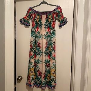 Tropical Floral off the shoulder dress!